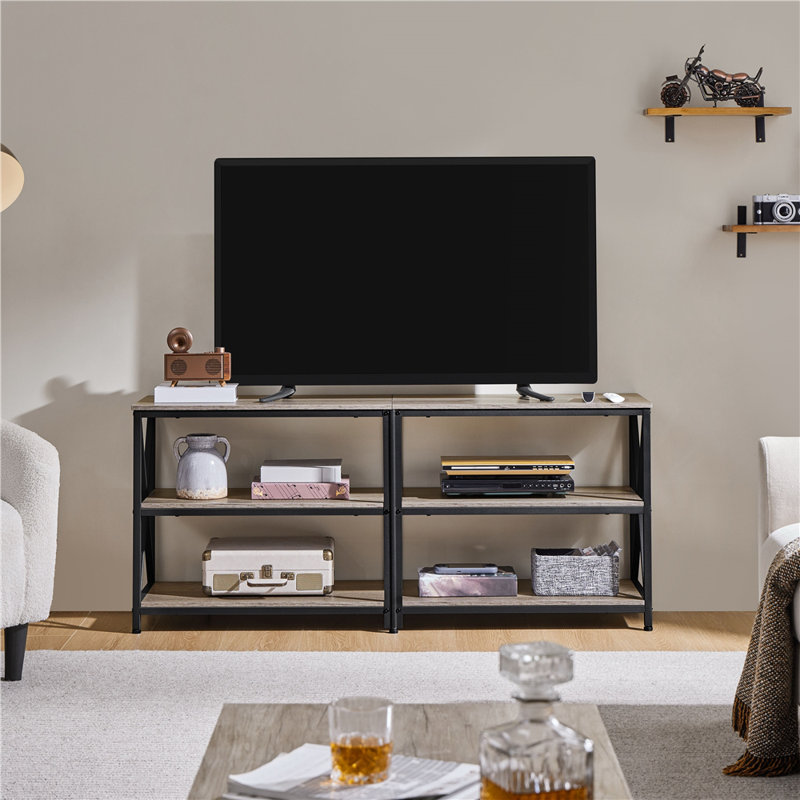 Amanita TV Stand, 3-Tier TV Console Table, 61cm H x 140cm W x 35cm D, Grey