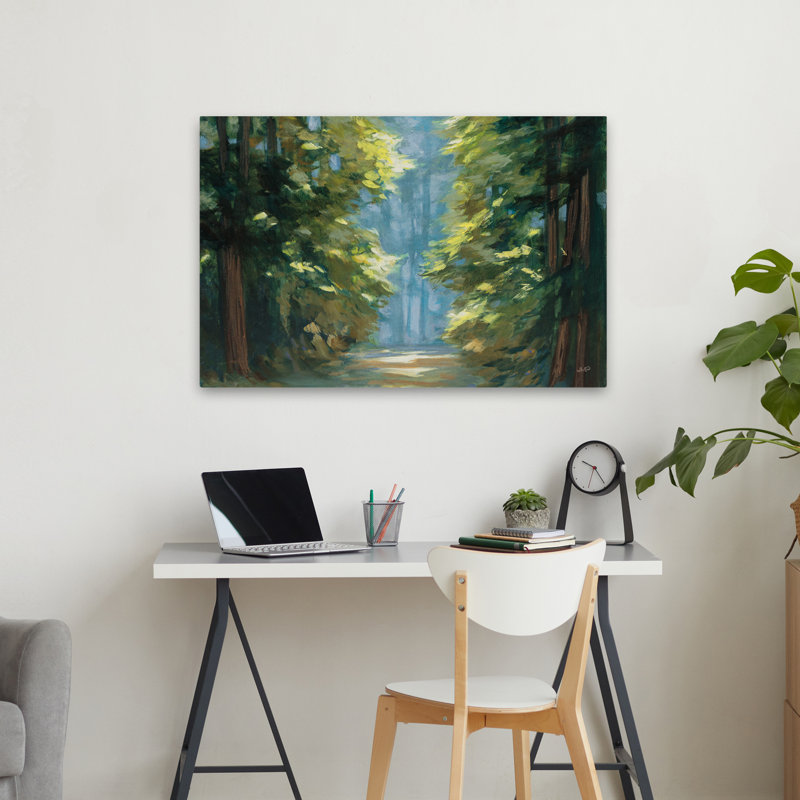 Sunlit Forest Blue Crop Contemporary noir bleu gris brun à feuilles persistantes, H 36 po x l 24 po