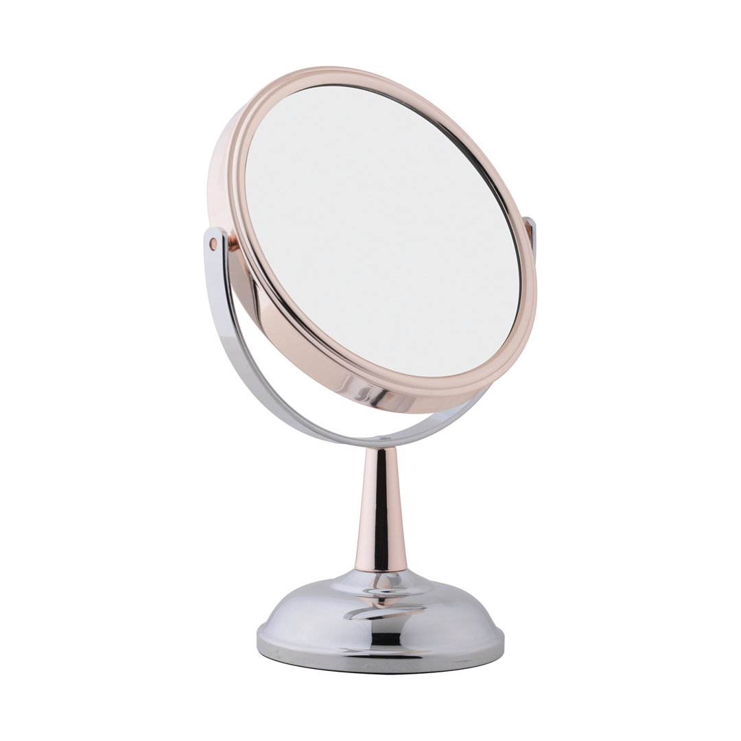 Aburizik Metal Framed Freestanding Makeup Mirror in Chrome/Rose Gold