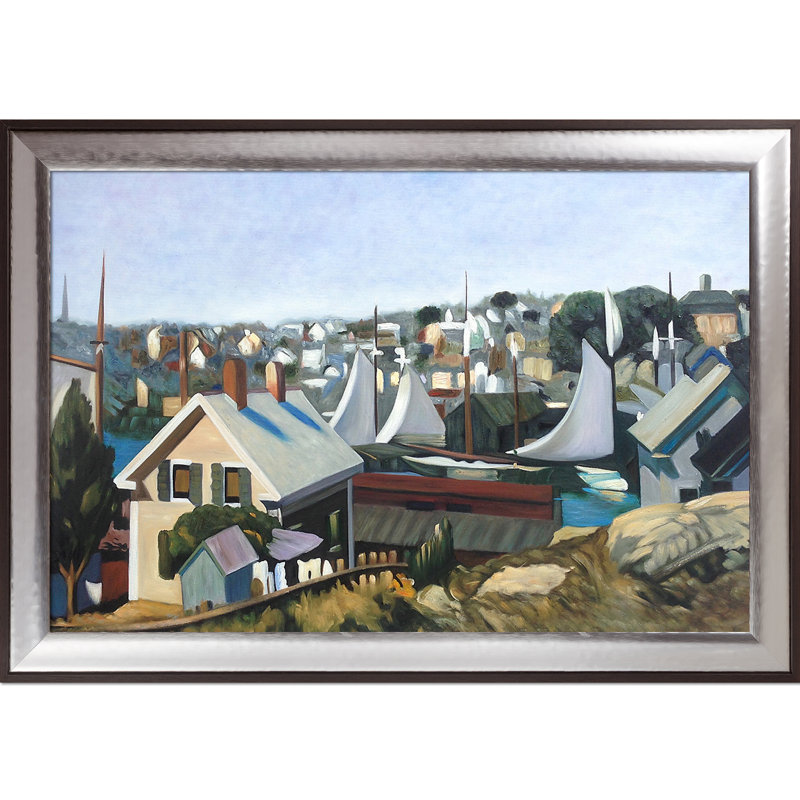 "gloucester harbor" , 1912" par edward trémie, peinture à l’huile sur toile encadrée, H 29,25 po x l 41,25 po x P 2 po
