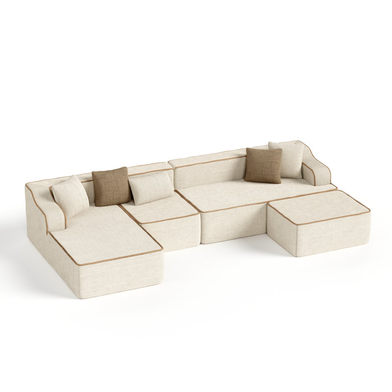 6 Seat Sectional Sofa, 134" Wide Modern Soft Beige Sofa Couch , No Assembly Required, For Living Room Office Apartment