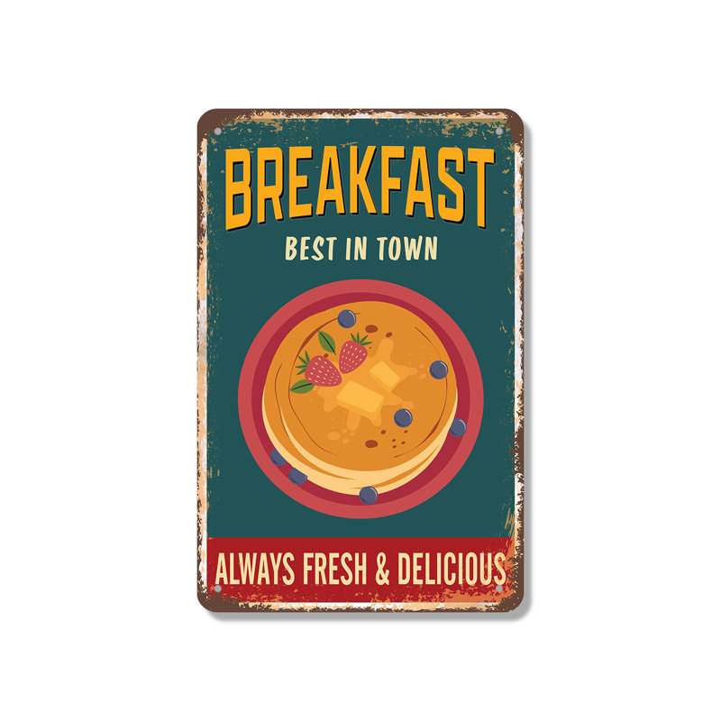 Enseigne de petit déjeuner en aluminium 10 po x 14 po