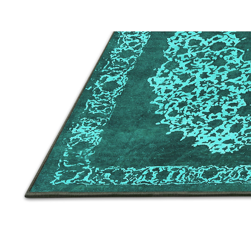 Tapis oriental en laine / polyester tissé à la machine en turquoise / gris, Rectangle 2 pi x 3 pi