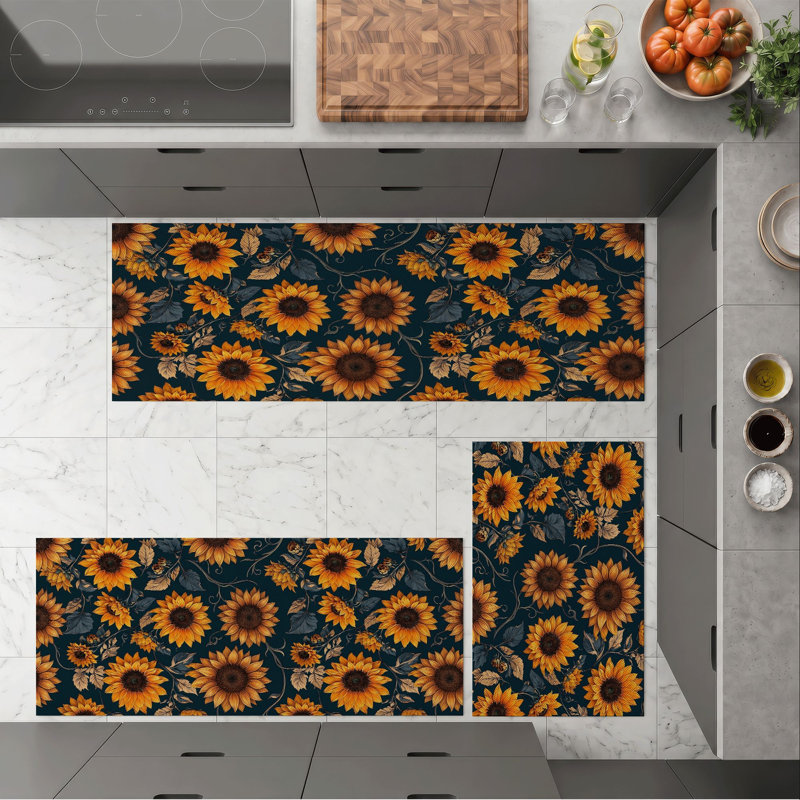 Sunflower Pattern Non-Slip Washable Kitchen Mats