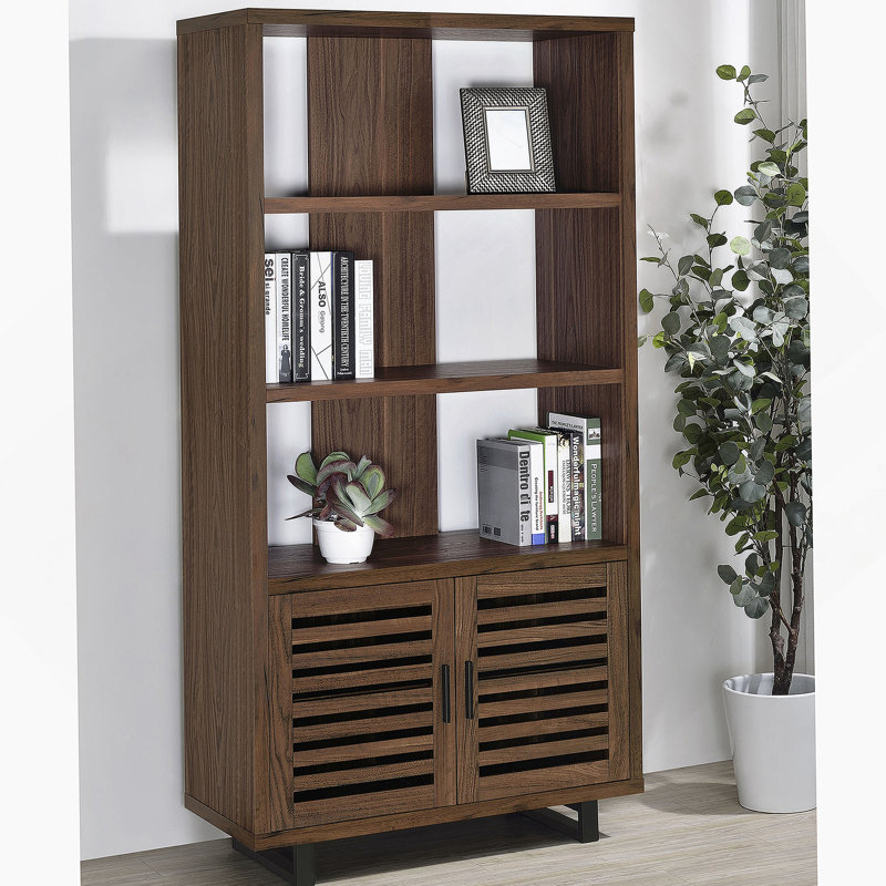 3-Shelf Bookcase With Slatted Doors