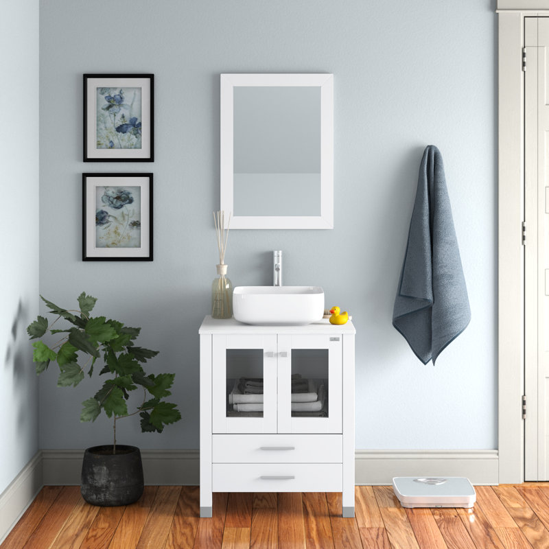 Ensemble de meuble-lavabo simple 24 po avec miroir Ekkehardt, Blanc