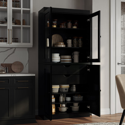 Palace Imports 100% Solid Wood 32" Pantry Cabinet with Shaker, Clear Glass Doors, 2-Drawers & Adjustable Shelves