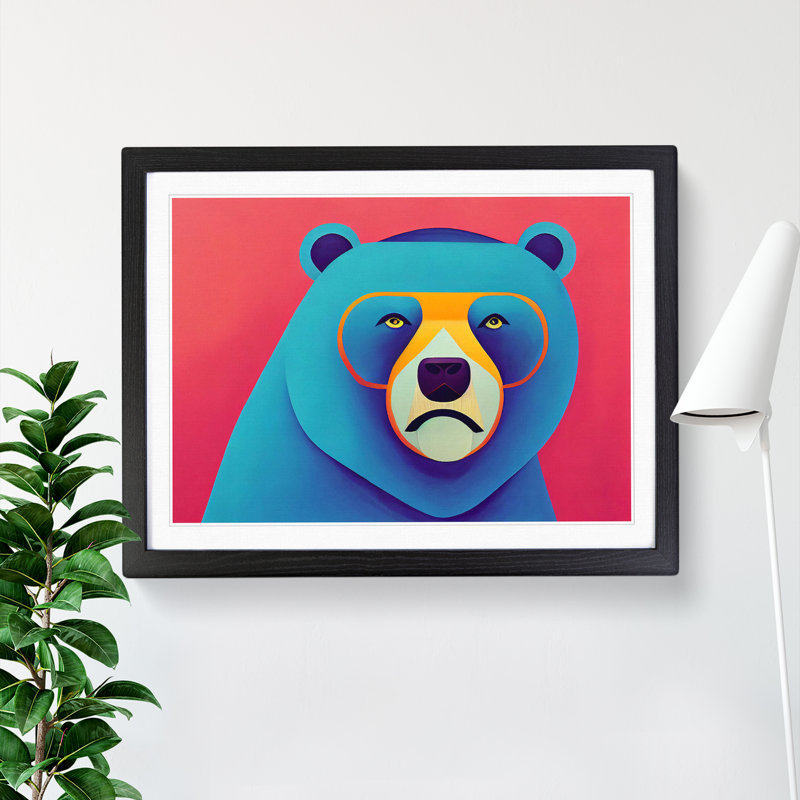 XH1022-2329X Cool Bear - Single Picture Frame Print, Black, 25cm H x 34cm W x 2cm D