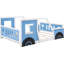 Lit plateforme bleu en forme de voiture pleine grandeur avec roulettes - Bois de pin et conception de voiture ludique-2039678459-2039678460