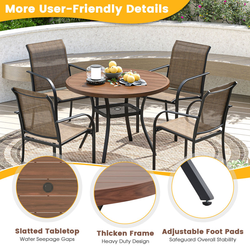 Eilardt 4 - Person Patio Dining Set with Round Table, Brush Wood Brown/Brown