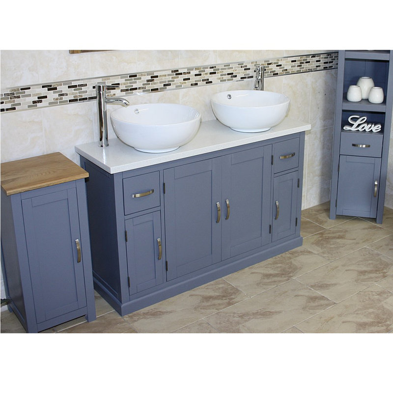 Hadler 1230mm Double Bathroom Vanity with Vessel Ceramic Basin, White 