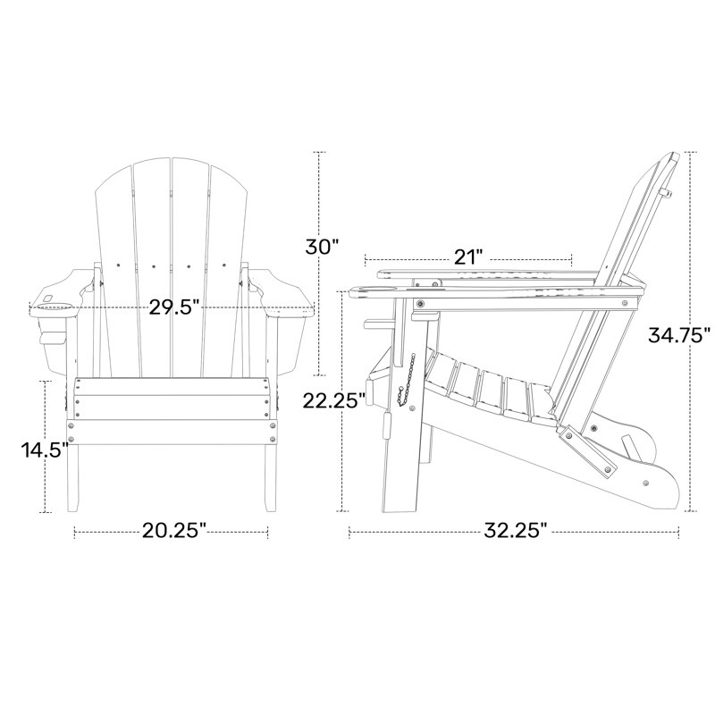Chaise Adirondack d'extérieur avec porte-gobelet, Gris