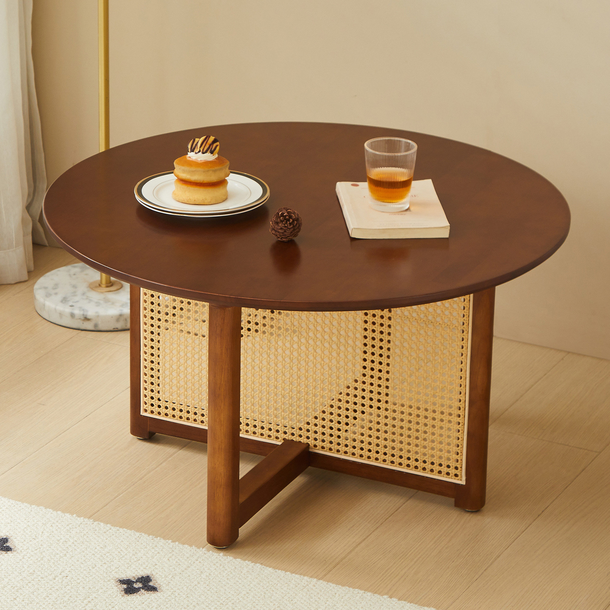 Bay Isle Home™ Mid-Century Wooden Coffee Table With Pe Cane Stand (Only ...