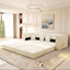 Canapé-lit 90,6 "convertible 3-en-1 avec capitonnage à boutons et bordure dorée - Élégant canapé moderne à 3 places avec repose-pieds mobile pour le salon, appartement, bureau et chambre à coucher en beige / blanc-161463349