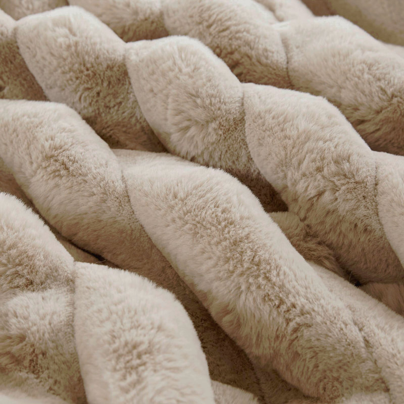 Ensemble d'édredon en fausse fourrure côtelée 3 pièces très doux taupe, Beige