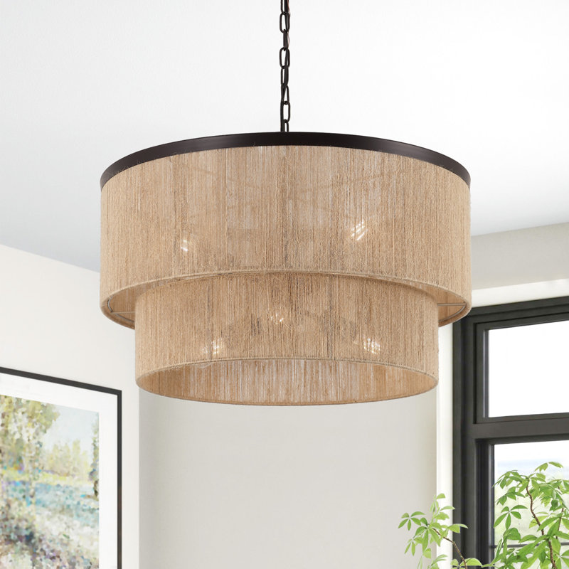 24" 6-Light Dimmable Drum Chandelier, Bronze, Brown