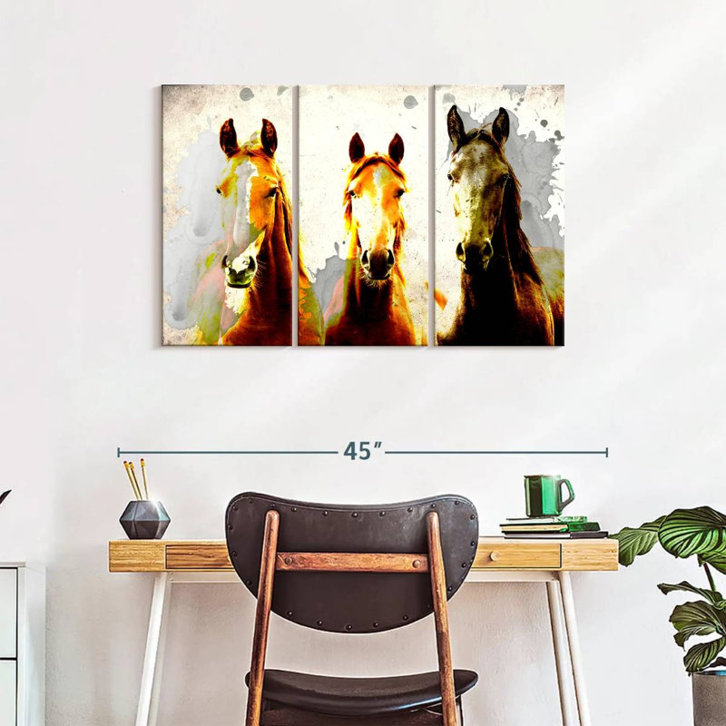 " Three Horse Heads " by Vintage Charm Collective 3 - Pieces, 38" H x 24" W x 1.25" D