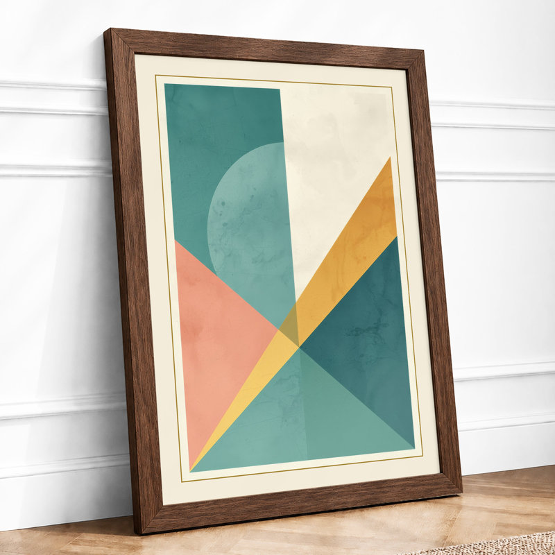 Geometric Balance Mid-Century - Framed Print, A2 - 59.4 x 42.0 cm, Walnut