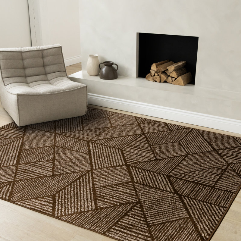 Tapis d'intérieur contemporain rayé brun moderne, 5 pi 3 po x 7 pi 7 po