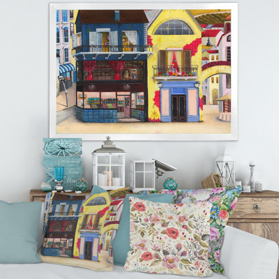 «The Facade of the Buildings in a Cozy Streets», impression sur toile encadrée