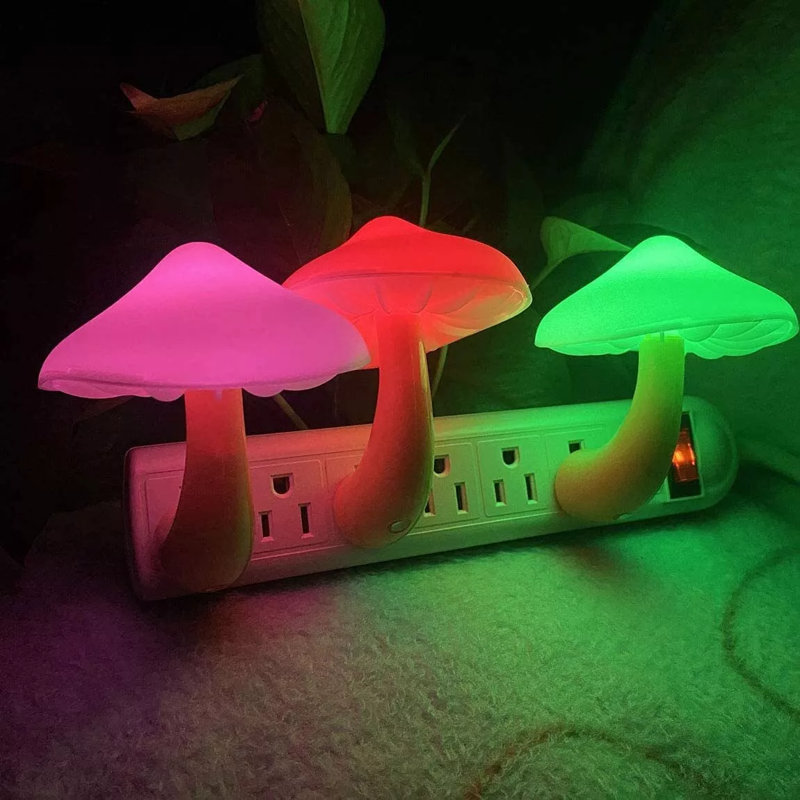 3Pcs/Set 7Colors Led Night Lights Mushroom Gradient Light Sensor Plug-In Wall Decor