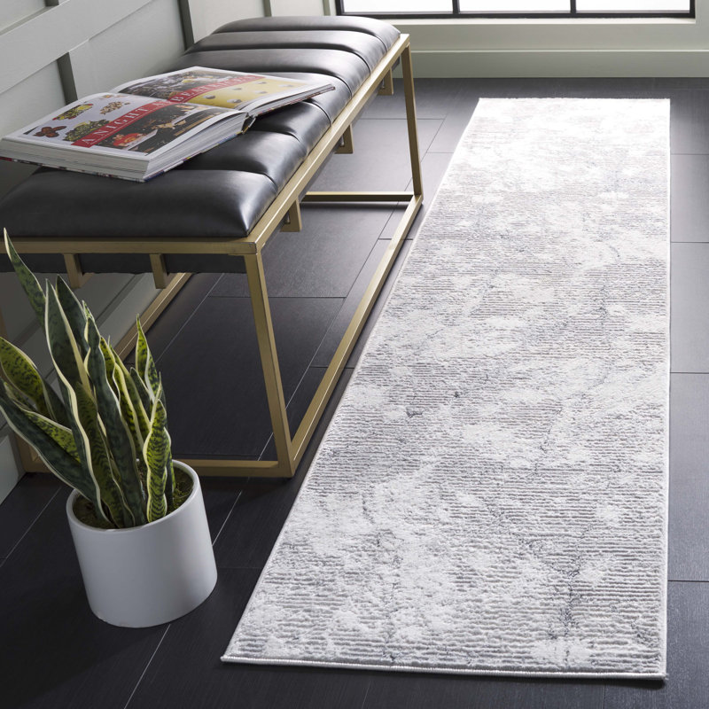 Tapis beige / ivoire en polypropylène tissé à la machine Marble, Tapis de couloir 2 pi x 8 pi
