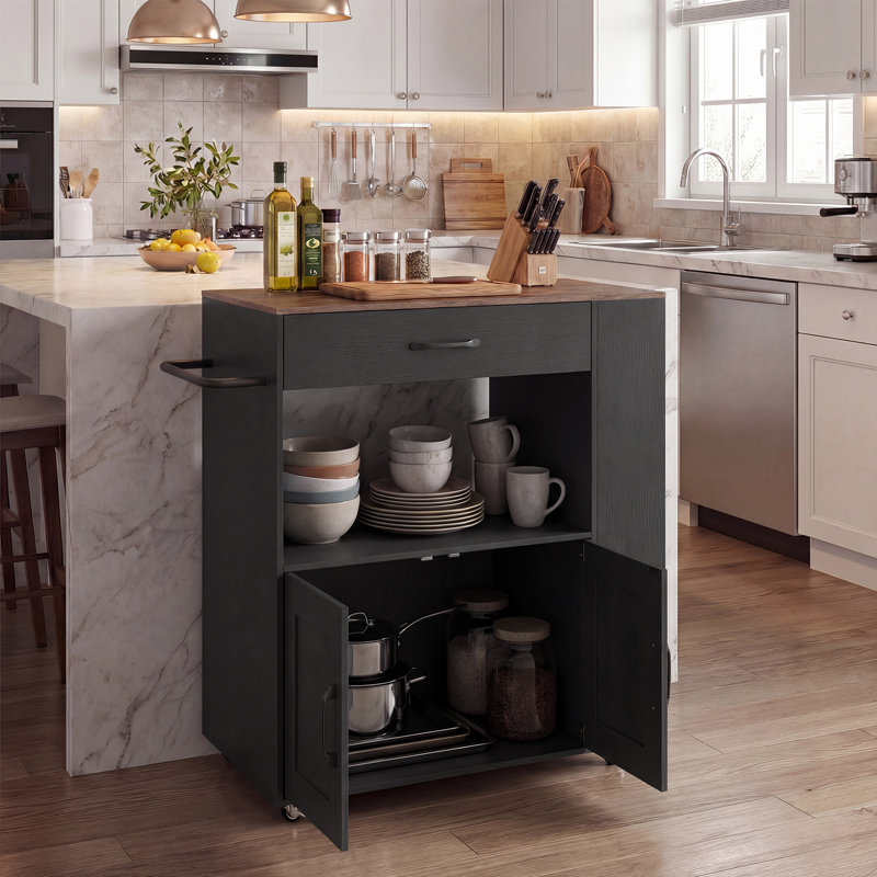 75 cm W Kitchen Cart with Top, Black