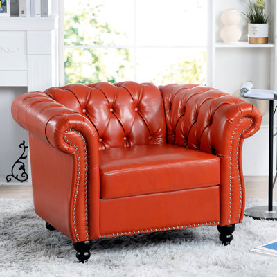 Canapé 1 place pour le salon, revêtement en cuir PU, boucles chaotiques profondes, pieds en bouleau avec enduit de peinture, P 32,11 po x H 28,09 po, facile à nettoyer, charge maximale de 220 lb