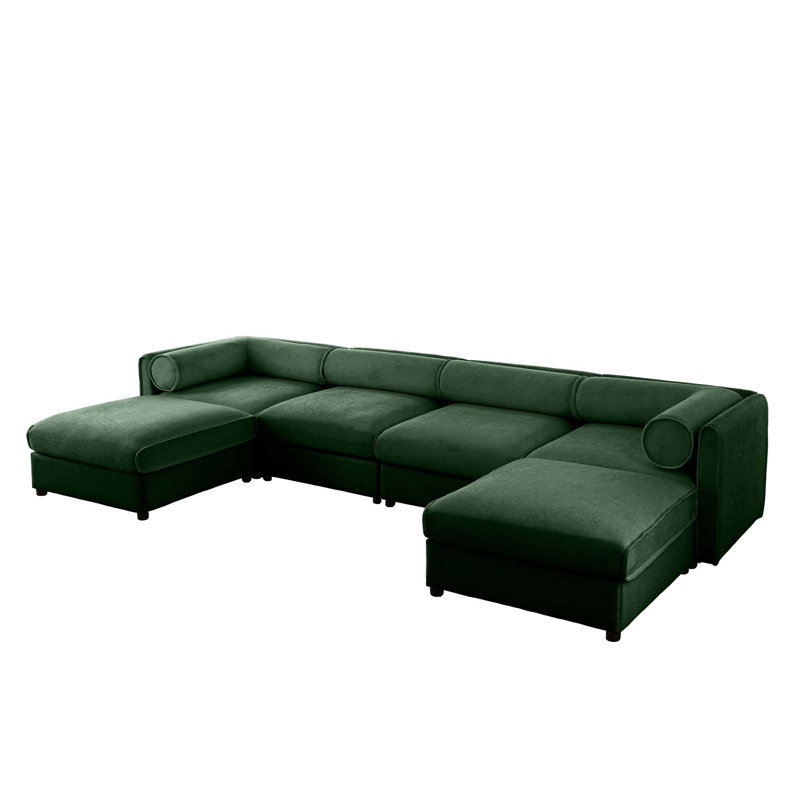 Casen 4-Seater U-Shaped Chenille Sectional Sofa with 2 Ottomans, Chenille bleu, H 27,9 po x l 142,5 po x P 109 po