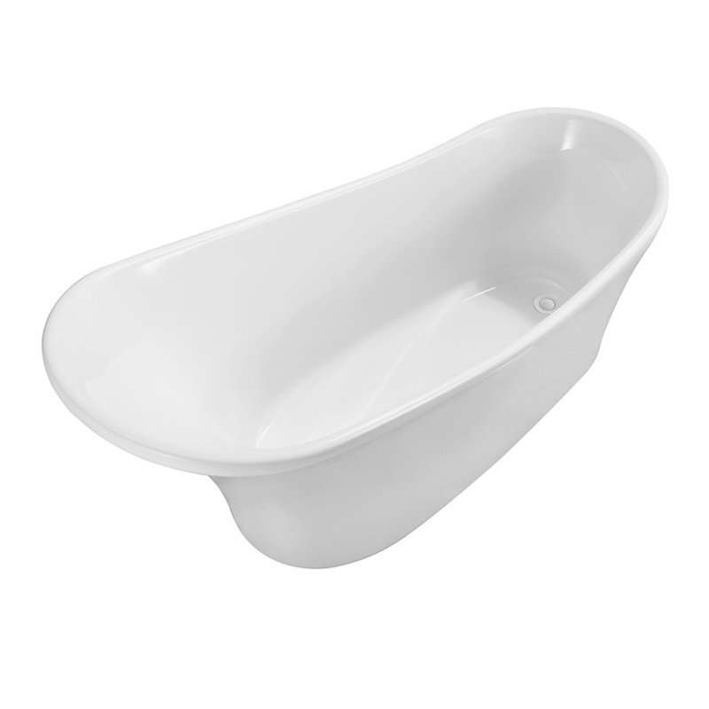 Baignoire de trempage autoportante 63 "avec drain et plateau en bambou 63" Streamline, Blanc lustré