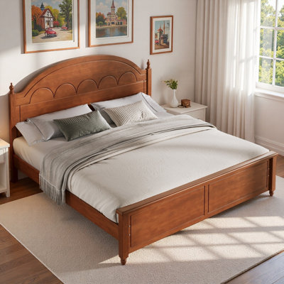 Wooden Bed Frame With Arched Headboard