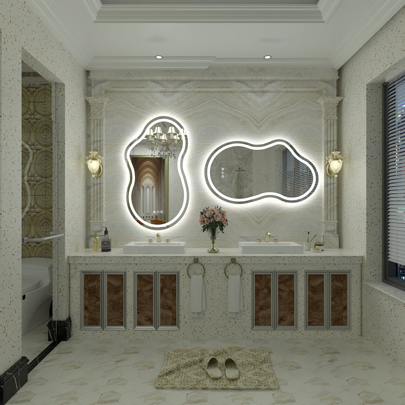 Aevar Asymmetrical LED Lighted Wall Mirror, 36" x 20"