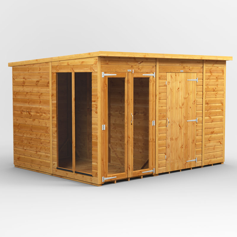Powersheds 10 x 8ft Timber Tongue & Groove Pent Summerhouse Combi (includes 6ft Side Store)
