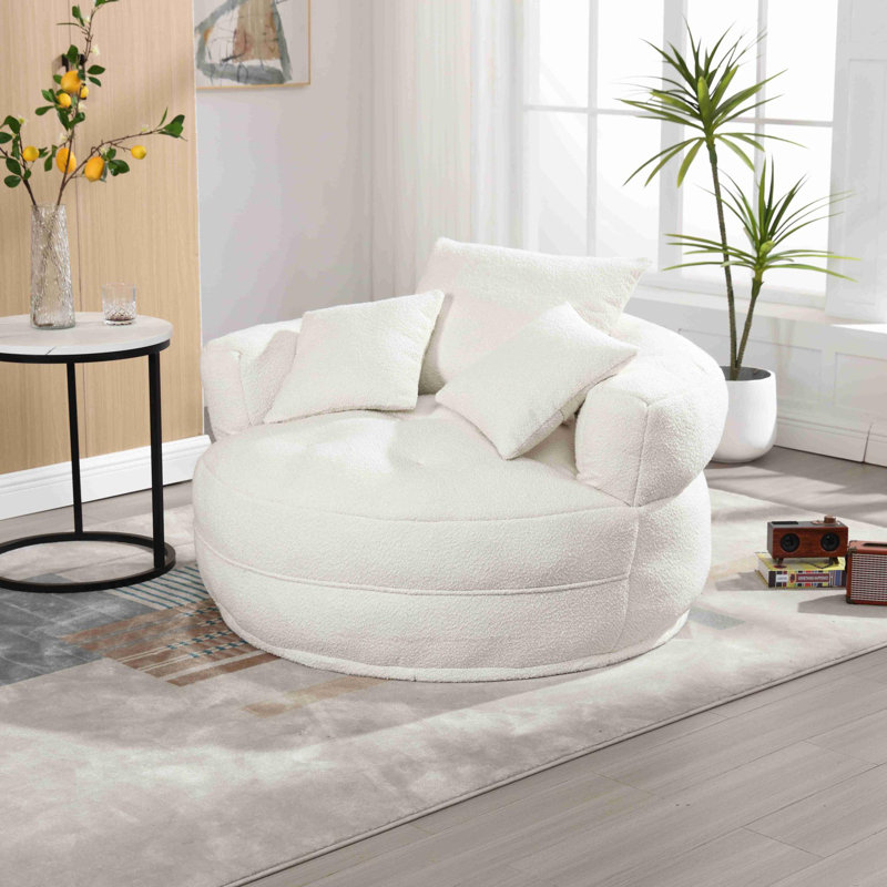 Fauteuil à billes moderne avec accoudoirs et coussins Modern, Beige Boucle