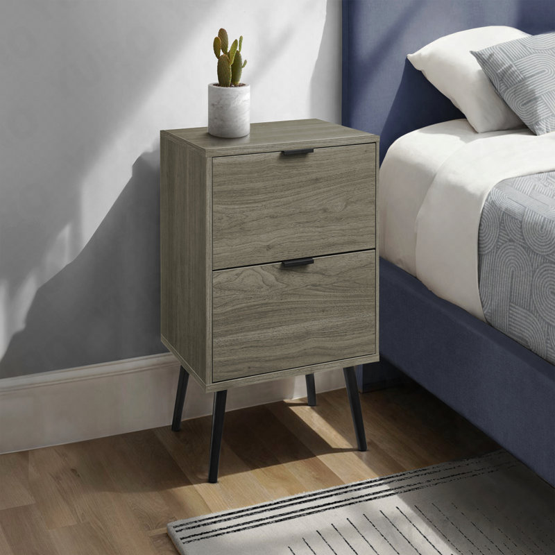 Table de bout moderne en stratifié gris avec tiroir de rangement