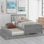 Lit plateforme simple en bois avec lit gigogne - Structure en pin massif, lit d'invité peu encombrant-245076184