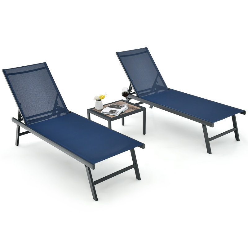 Outdoor Metal Chaise Lounge with Table, Black