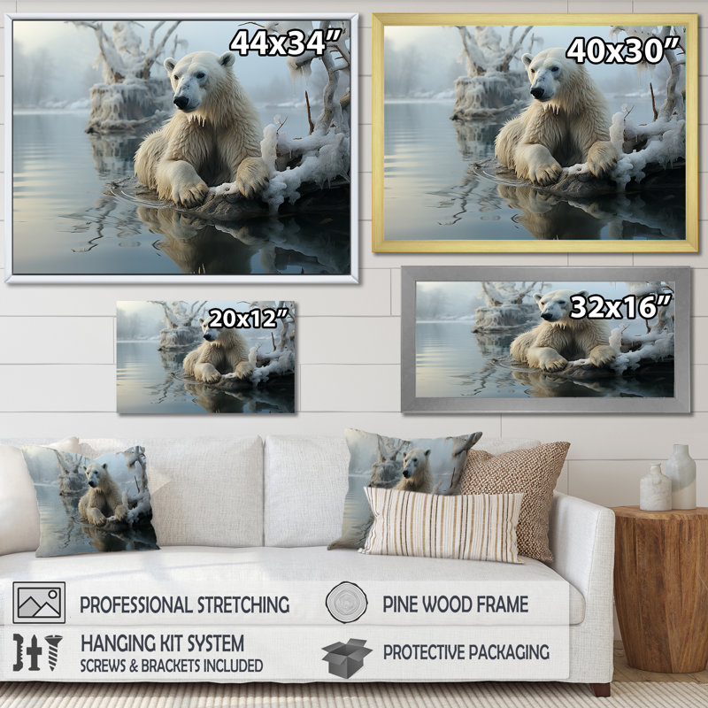Ours blanc polaire - impression, Cadre flottant noir, H 30 po x l 40 po x P 1,5 po