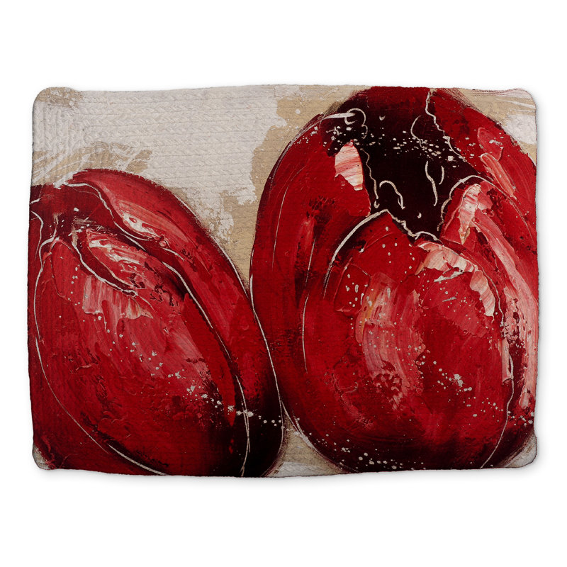 Two Red Tulips Placemat - Botanical Braided Polyester Decor
