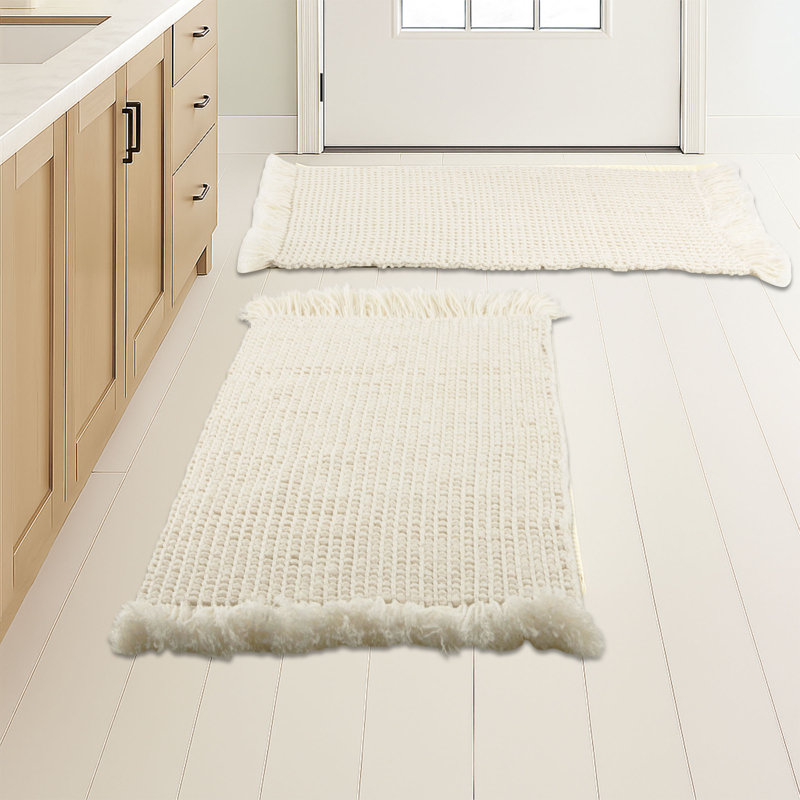 Lavish Home Bathroom Rugs - 2-Piece Waffle Bath Mat Set for Boho Bathroom Decor - Non Slip Rugs for Shower, Tub, or Vanity - Machine Washable Bath Mats
