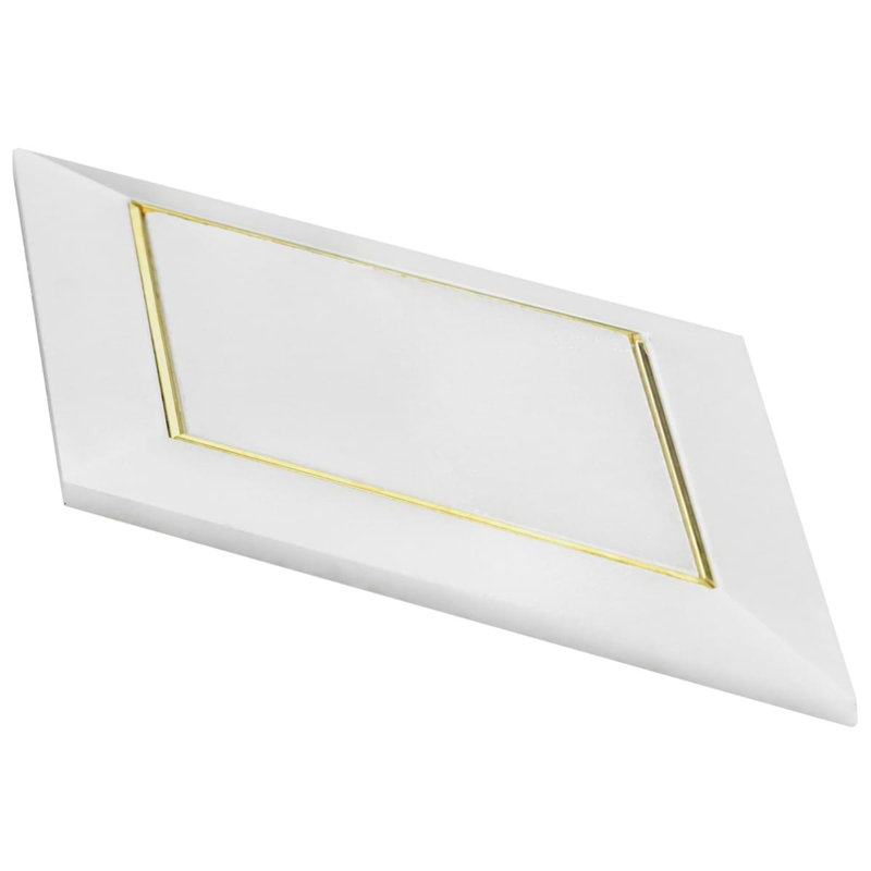 Basque 6x12 Beveled Polished Marble Tile, White/Brass