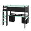 Lit mezzanine double avec lumières DEL multicolores, panneau perforé, bureau intégré et rangement, noir et bleu-624009459