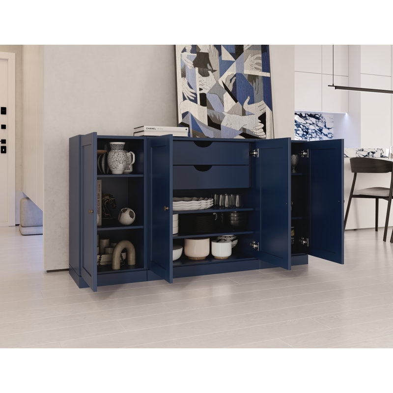 Buffet 65% avec portes Shaker, 2 tiroirs et tablettes réglables Palace Imports, Marine