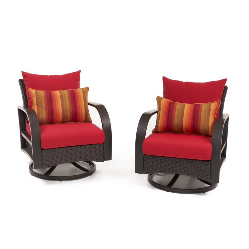 Chaise de patio en osier Kechia, Toile Sunbrella® rouge Jockey