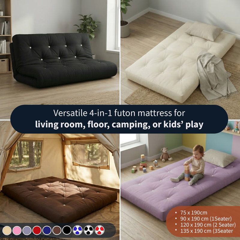 15cm Futon Mattress Futon  Mattress, Black, Double (4'6)