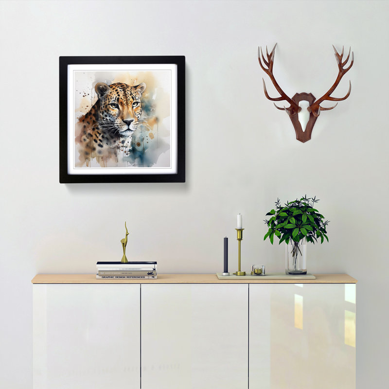 Leopard Watercolour - Framed Print, Black