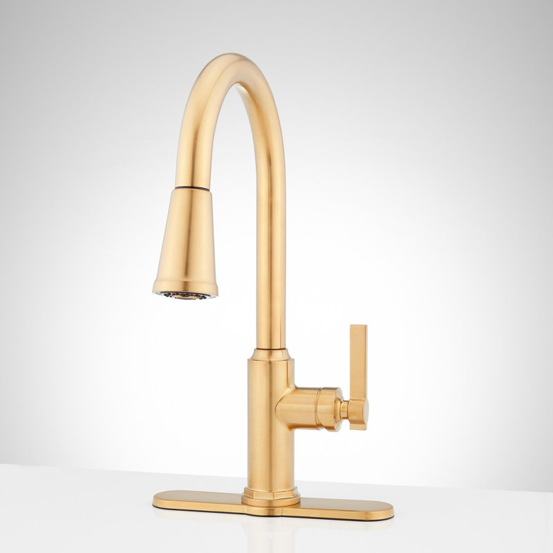 Greyfield 1.8 GPM Single Hole Pull Down Kitchen Faucet, Brushed Gold