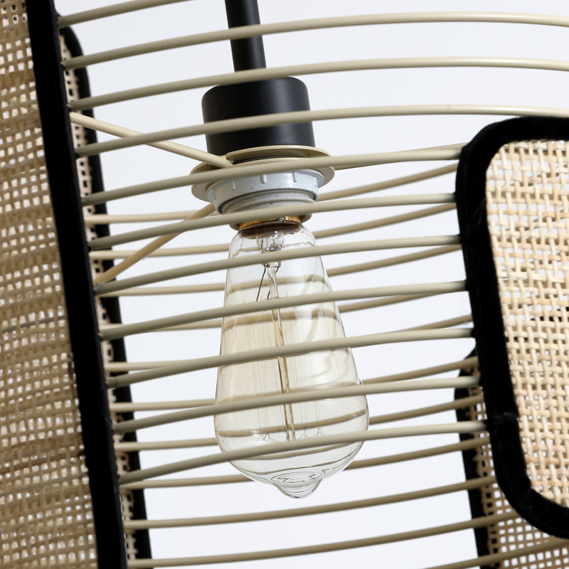  Luminaire suspendu bohème unique à 1 lumière avec détails en osier de bambou