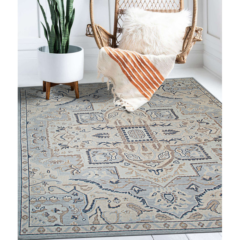 Unique Comfortable Light Blue Hand Knotted Area Rug, Rectangle 8' x 10'