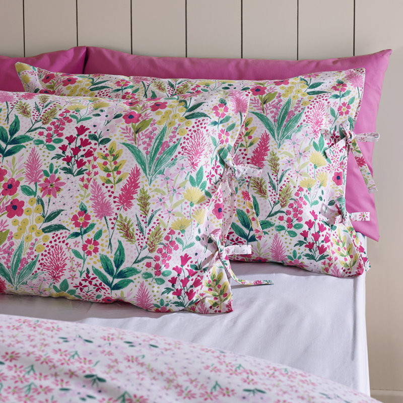 Tilly Floral Reversible Duvet Cover Set, Pink, Double Duvet Cover + 2 Standard Pillowcases